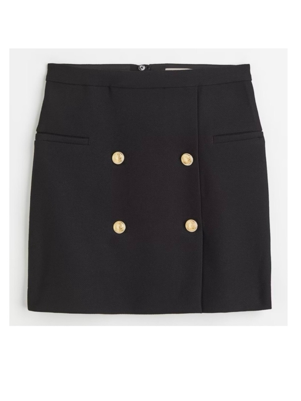 H&M- Black Knit Mini Skirt with Gold Buttons. Size: 6